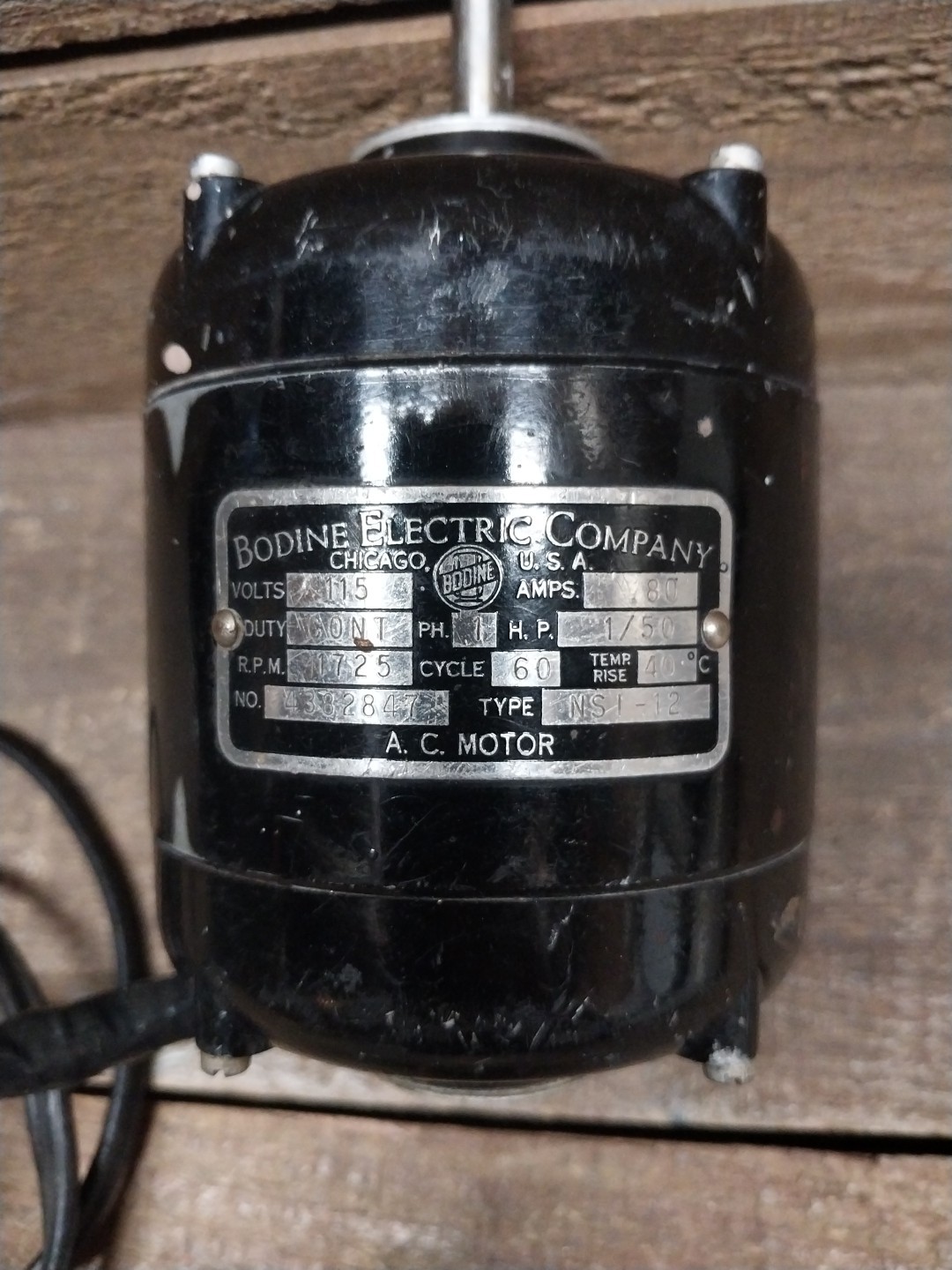 BODINE ELECTRIC COMPANY Motor, NSI-12 115AC 1/50HP 1725 RPM – Made in USA
