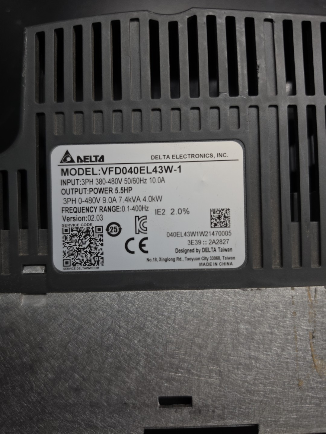Delta VFD040EL43W-1 Inverter VFD Drive 5.5Hp 3ph 380 -480v