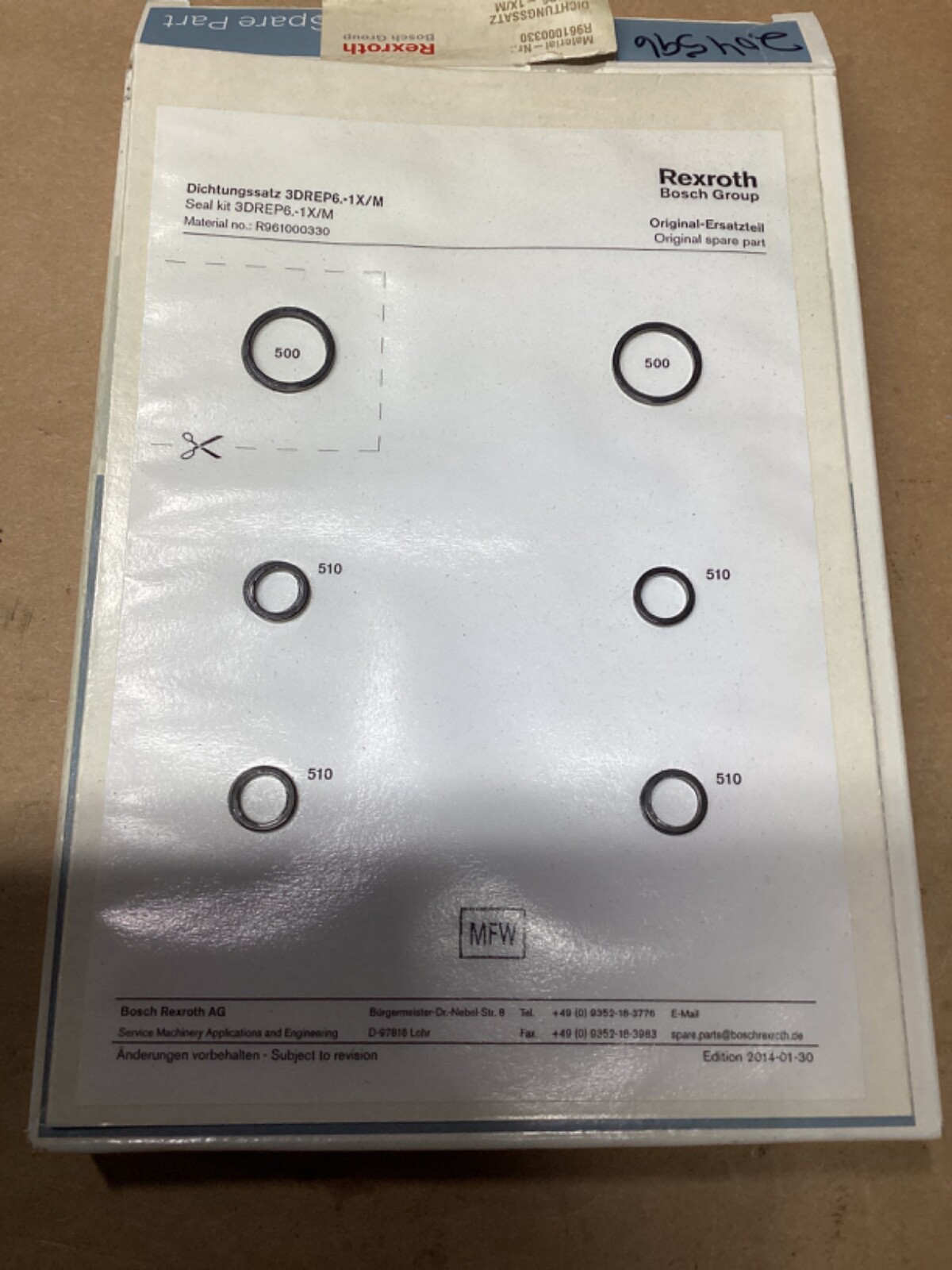Bosch Rexroth R961000330 Seal kit, 3DREP6-1X/M #103G63