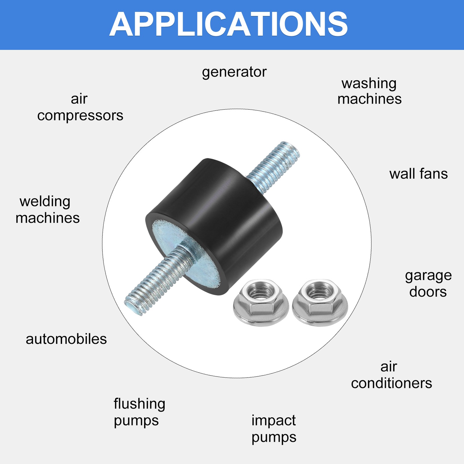 M5 x 15mm Rubber Mounts, 15 x 20mm Rubber Vibration Isolator with Nuts