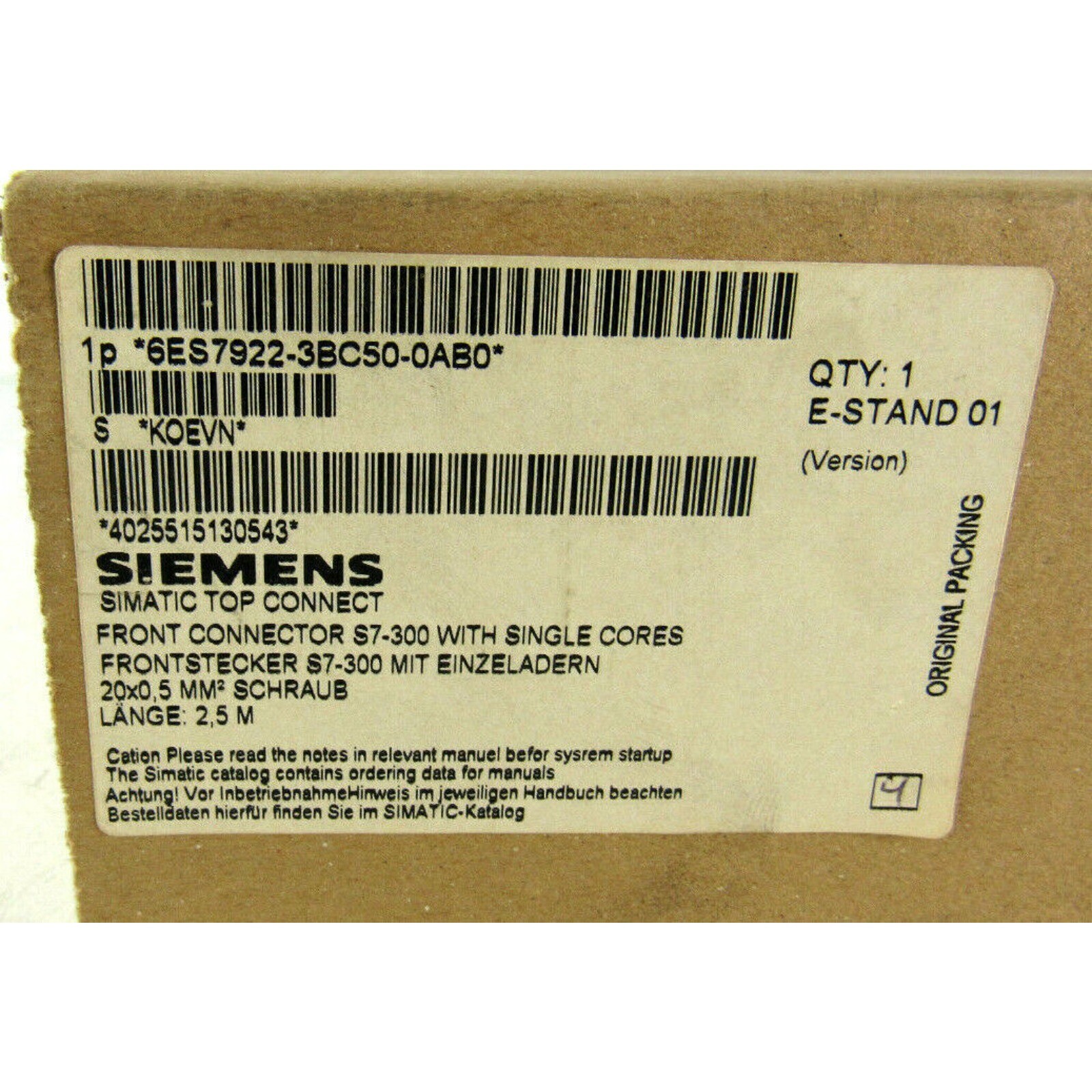 New Siemens 6ES7 922-3BC50-0AB0 6ES7922-3BC50-0AB0 Front connector for S7-300