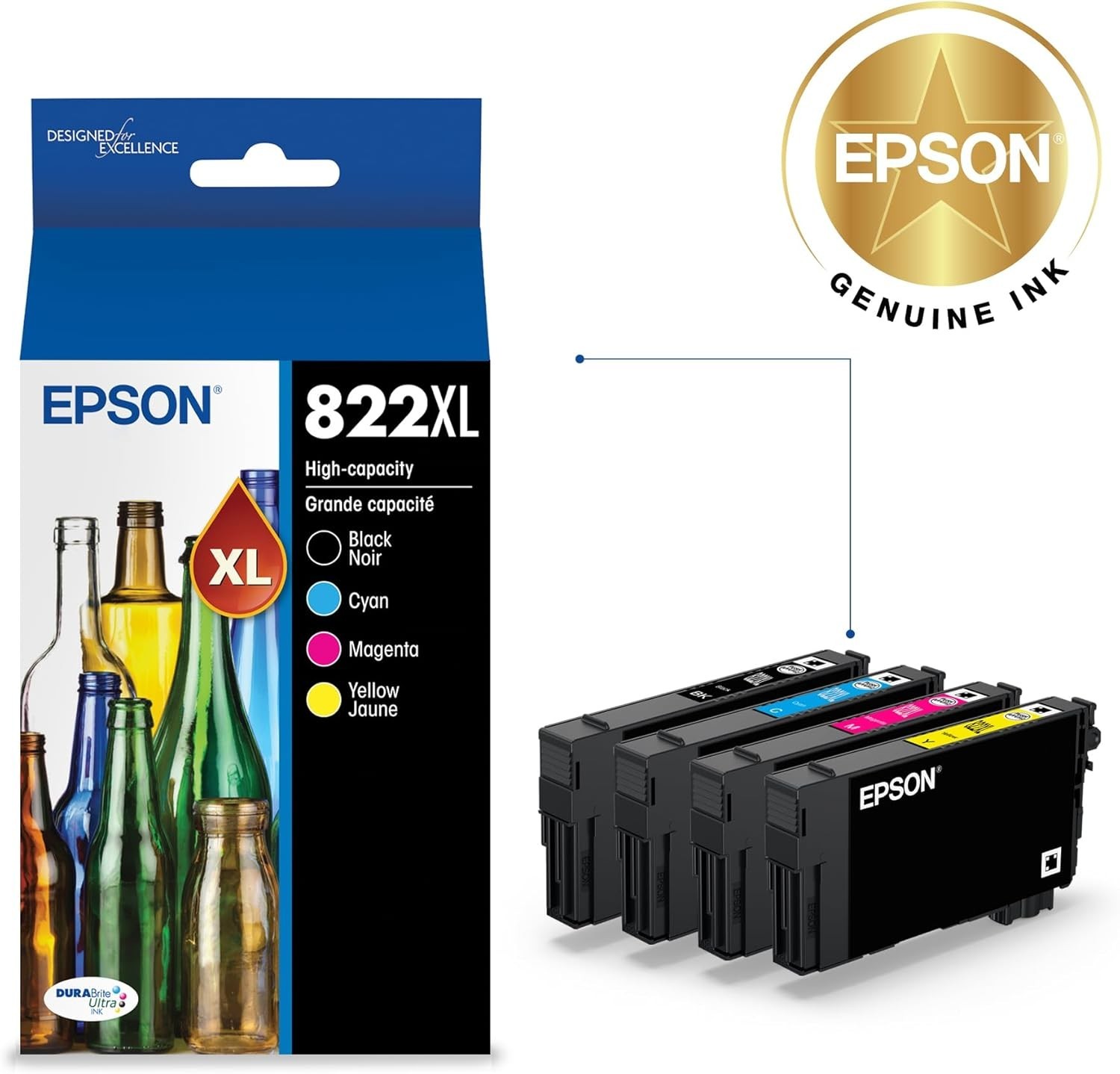 Epson 822 DURABrite Ultra Ink High Capacity Black & Color Cartridge Combo Pack (