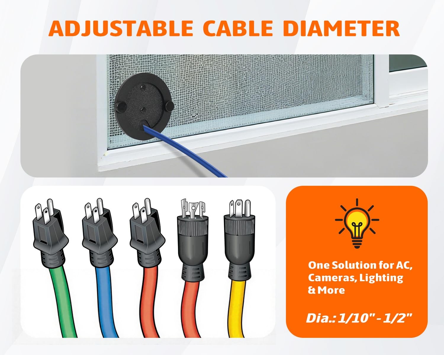 Window Screen Pass Through Attachment – Bring Inside Power Outside, for Black