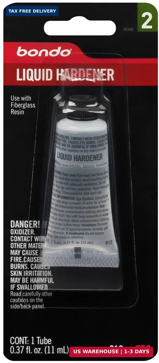 3M Bondo Liquid Hardener 1 Tube 0.37 fl oz., Use with Fiberglass Resin for Auto