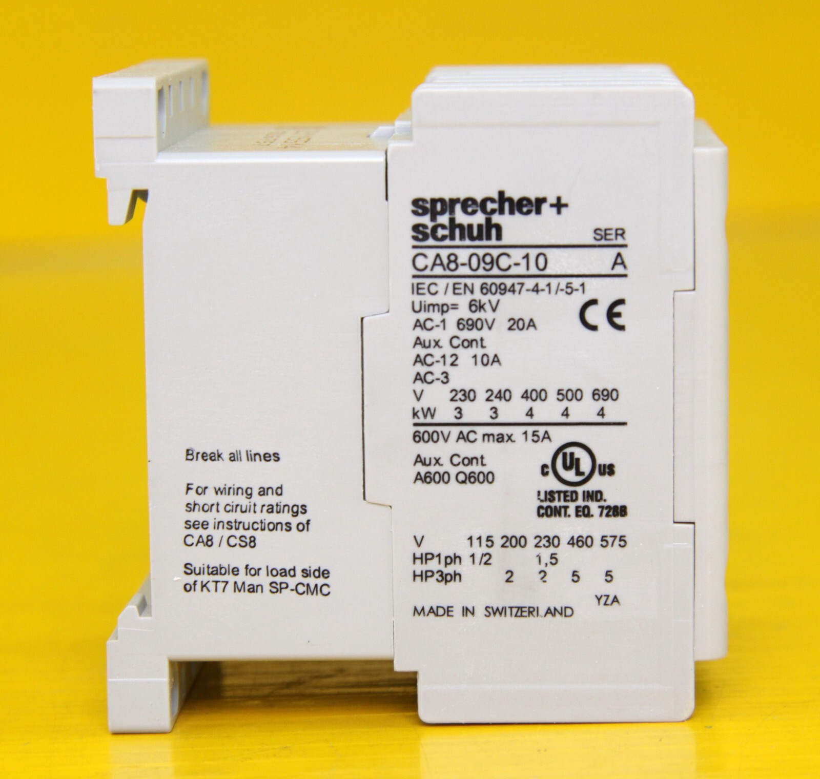 Sprecher+Schuh CA8-09C-10-24VDC-D Mini Contactor 9A 3P 1NO (24 VDC w/Diode)