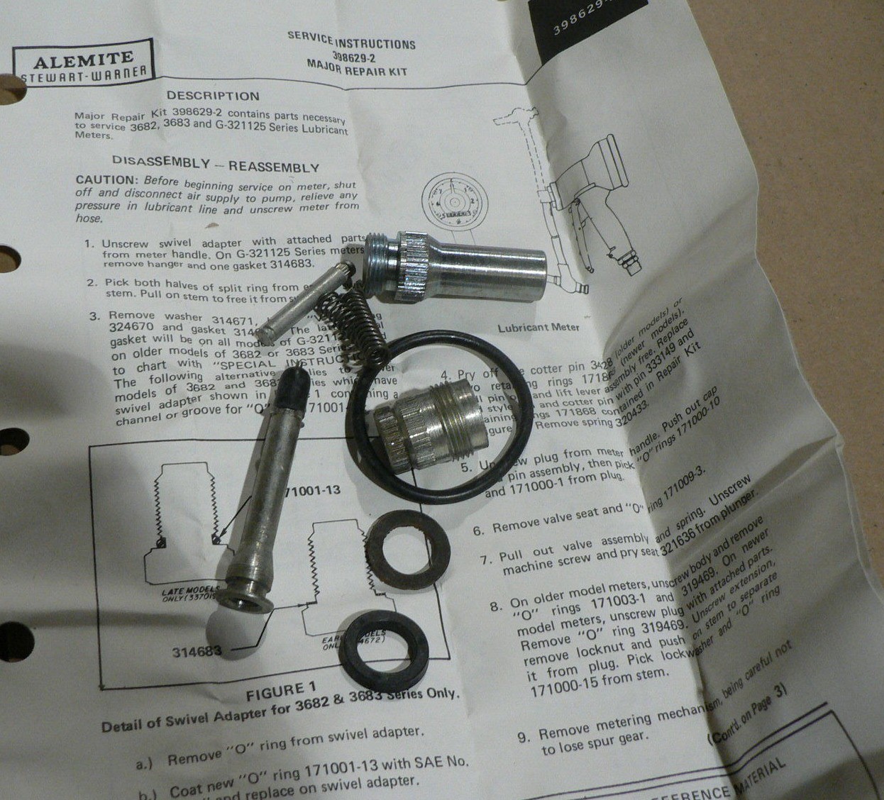 ALEMITE PARTS KIT REPAIR P/N 398629-2 FOR 3682 3683 G-321125 LUBRICANT