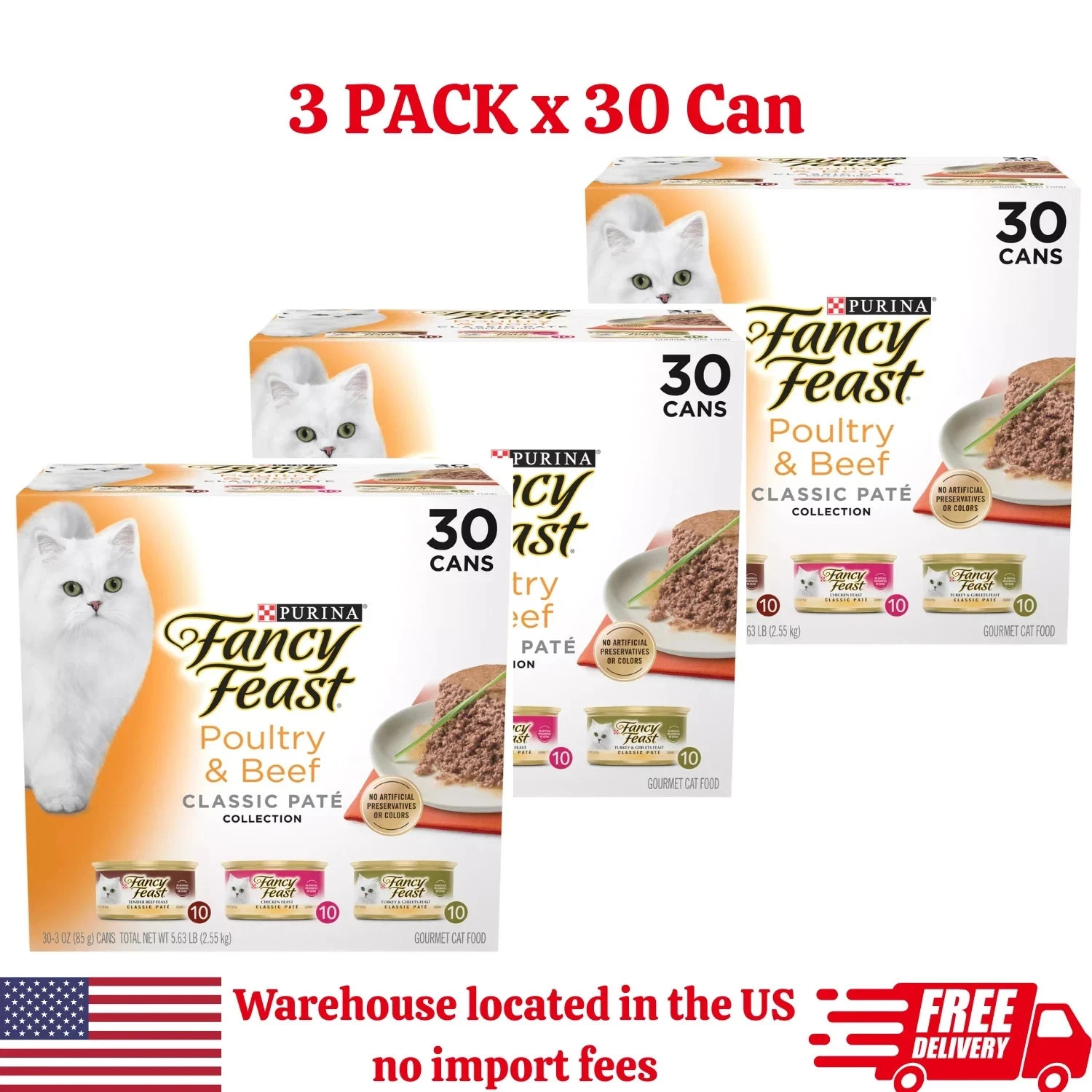 Purina Fancy Feast Classic Pate Wet Cat Food Poultry Beef, 3 oz Cans 90 Pack