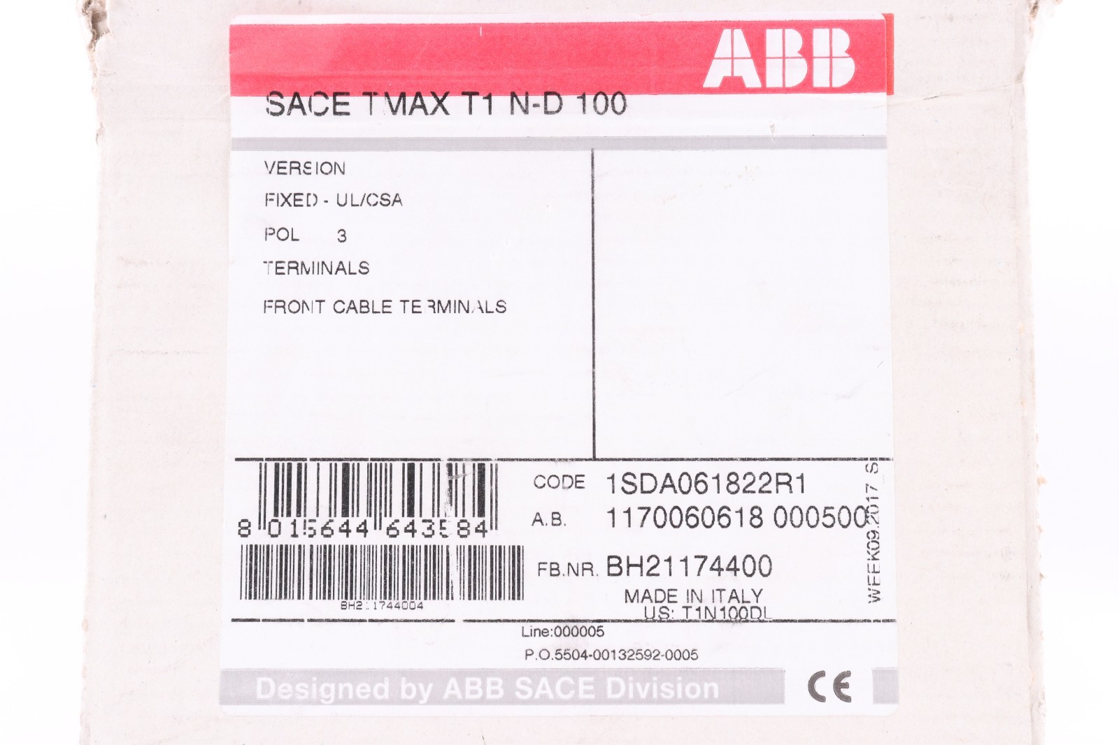 ABB SACE TMAX T1N-D100 100A 3-POLE CIRCUIT BREAKER, 480-600Y/347V 22KA@480V