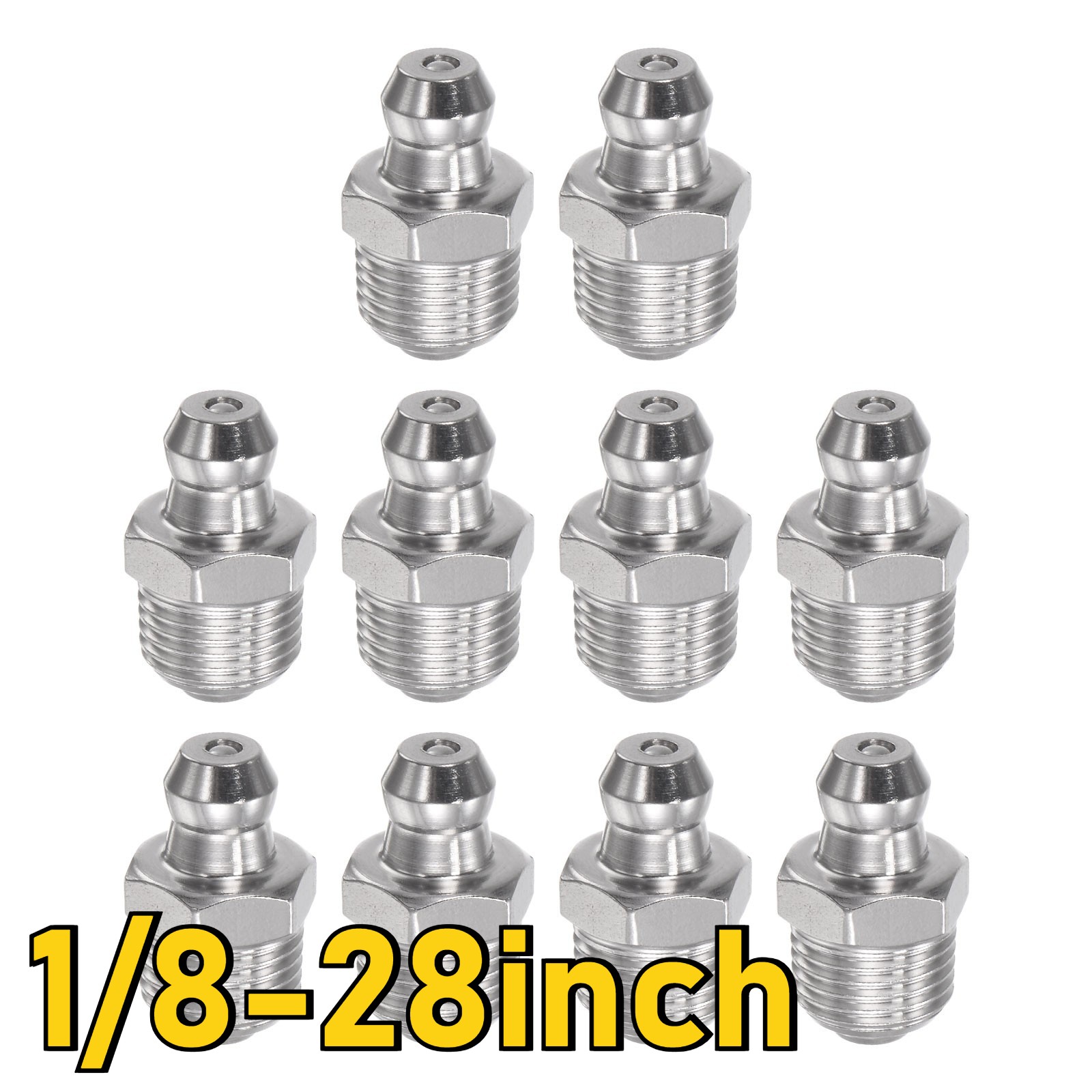 10pc 304 Stainless Steel Straight Hydraulic Grease Fitting 1/8-28inch Thread NEW