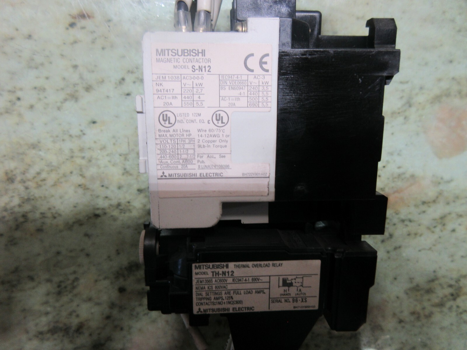 MITSUBISHI MAGNETIC CONTACTOR S-N12 W/ THERMAL OVERLOAD RELAY