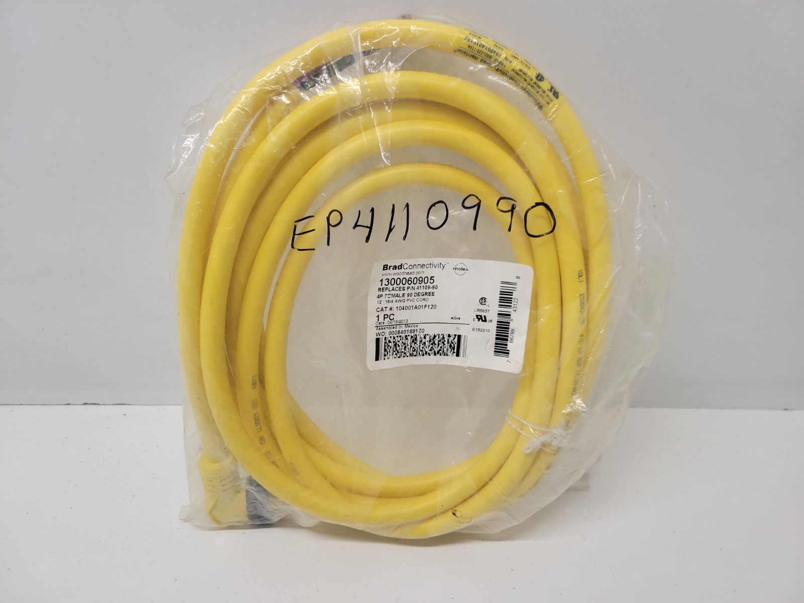 NEW OLD STOCK! BRAD CONNECTIVITY WOODHEAD 4P FEMALE CORDSET 1300060905