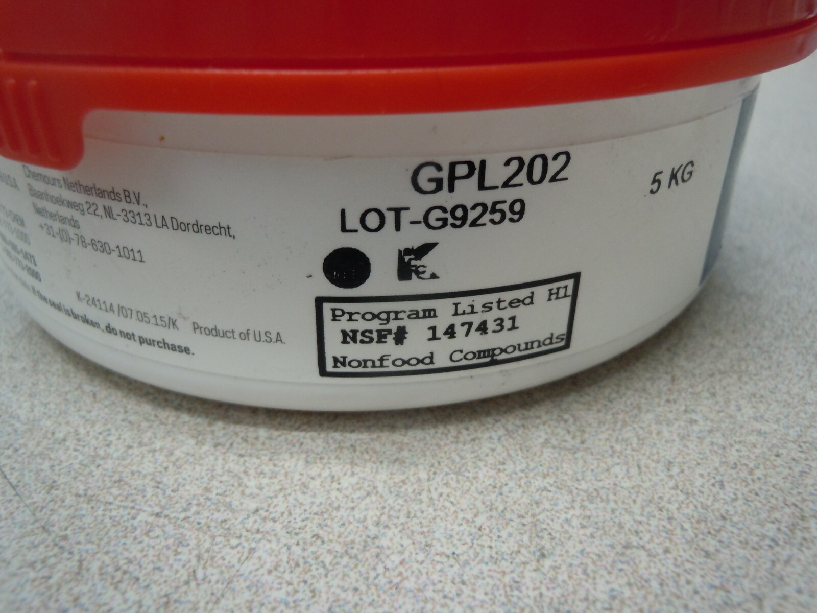 Chemours Krytox GPL 202 White PTFE Thickened Standard General-Purpose Grease
