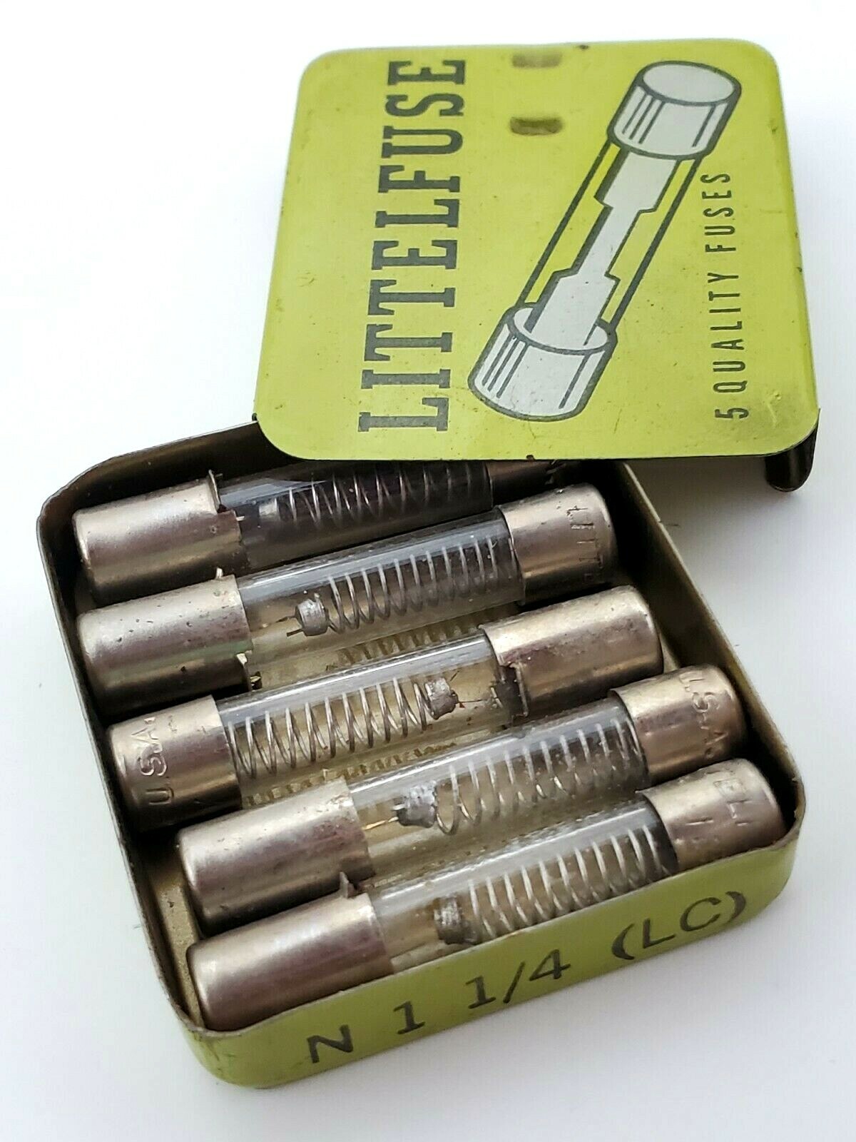 Lot of 10 Littelfuse N-1-1/4A LC 125 Volt 1-1/4 Amp Vintage Glass Fuses