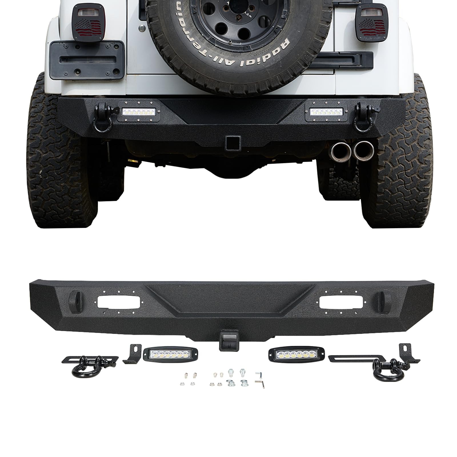 Garvee Rear Bumper Compatible with Wrangler TJ 1997-2006 (2/4 Doors), Full Wi…