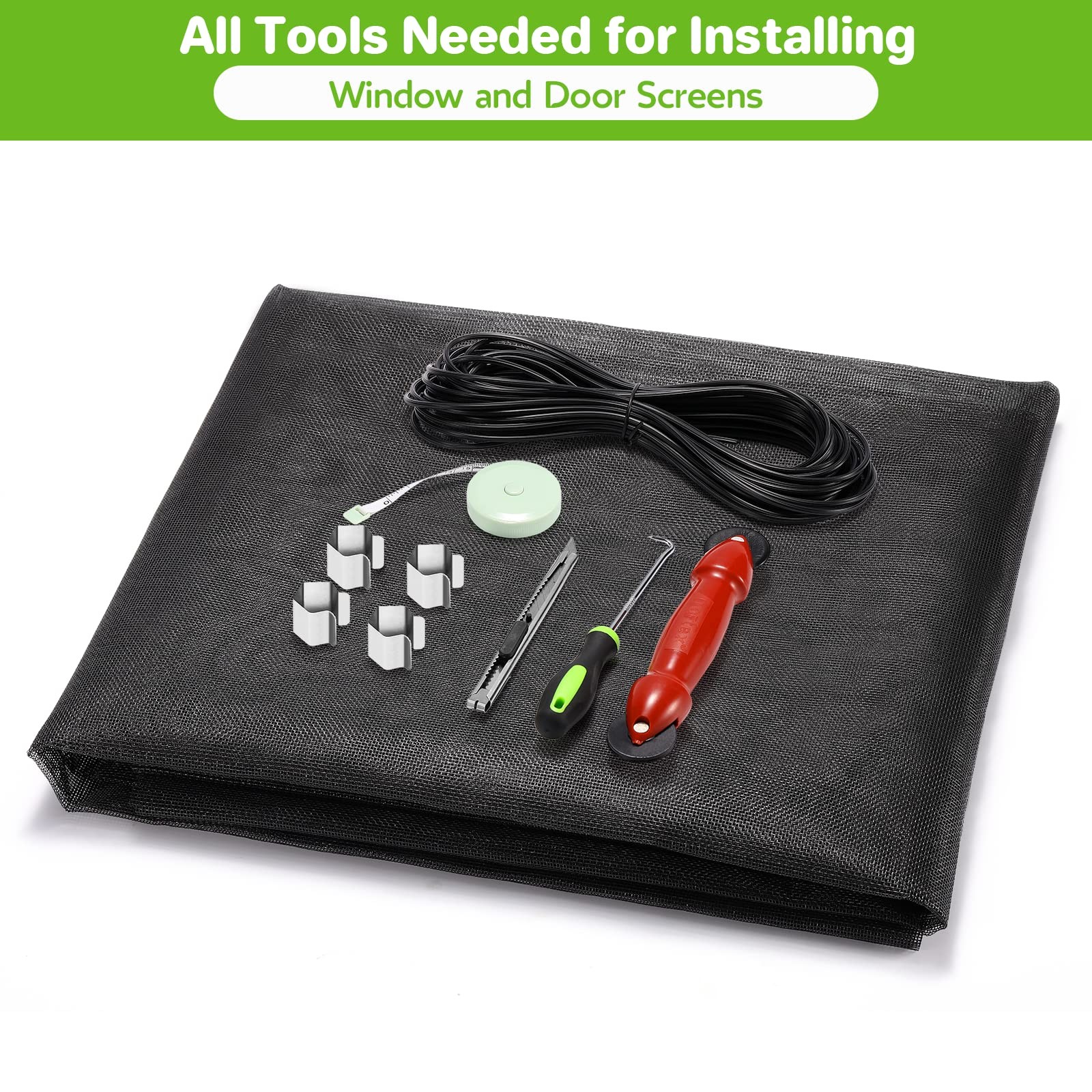 FLYZZZ Windows Screen Door Repair Kit Fiberglass 48″X118″/0.161″spline, Black