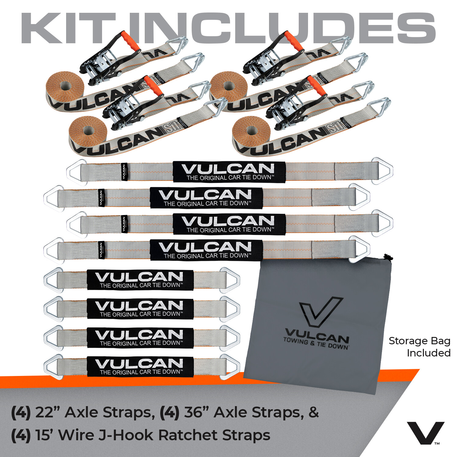 VULCAN Silver Series Axle Strap Tie Down Kit – Wire Hook Ratchet Straps