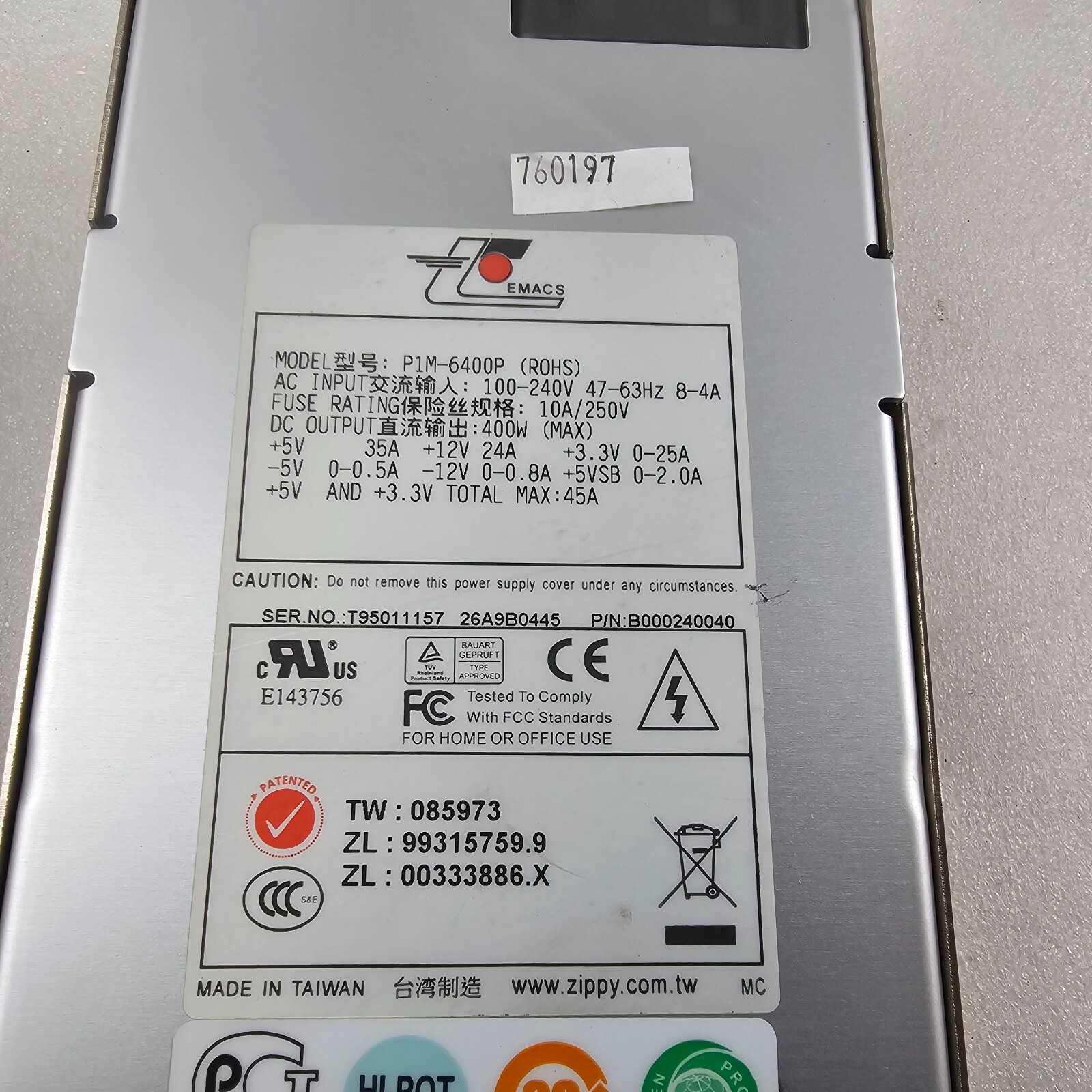 EMACS P1M-6400P (ROHS) Server Power Supply 400W