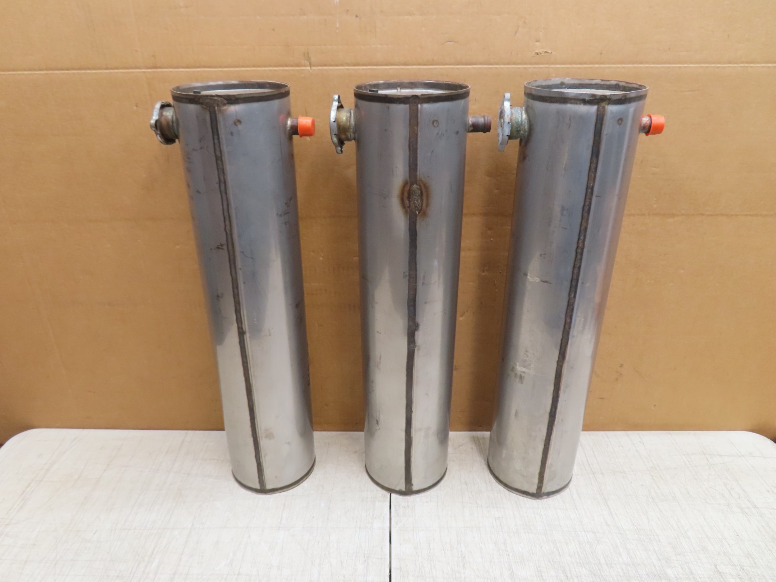 (3) STAINLESS STEEL COOLANT SYSTEM TANK RESERVOIR INDUSTRIAL MACHINE RACE CAR