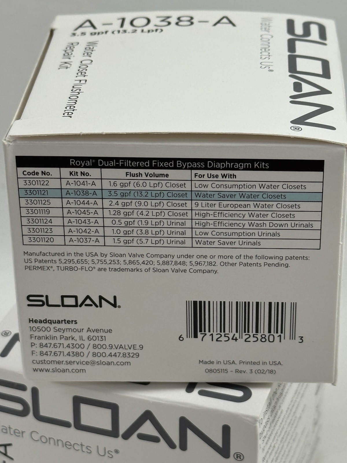 LOT 2 SLOAN A-1038-A Water Closet Flushometer Repair Kit for 3.5 GPF NIB