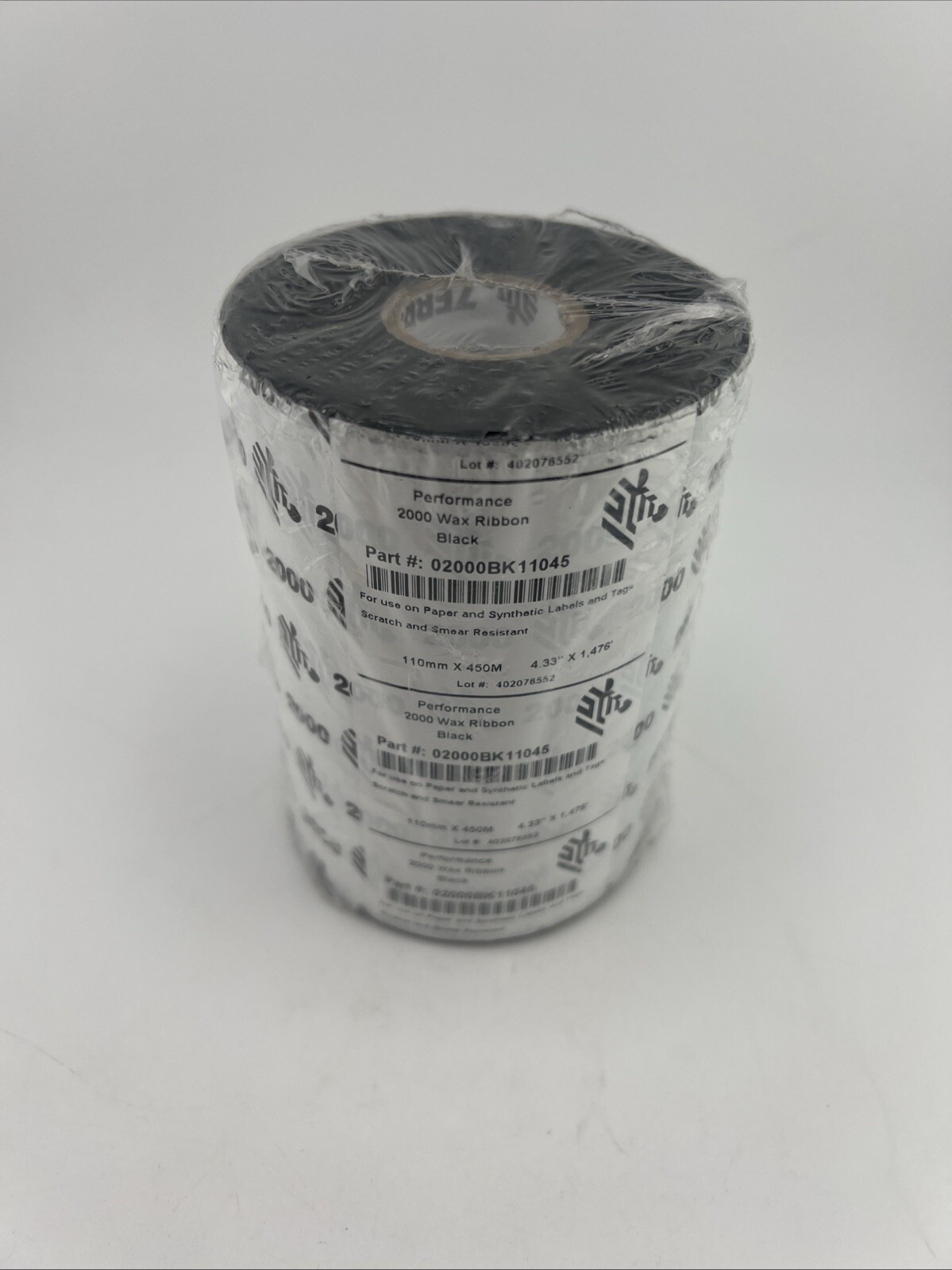 ZEBRA 02000BK11045 110mm x 450m Performance 2000 Wax Ribbon Black New