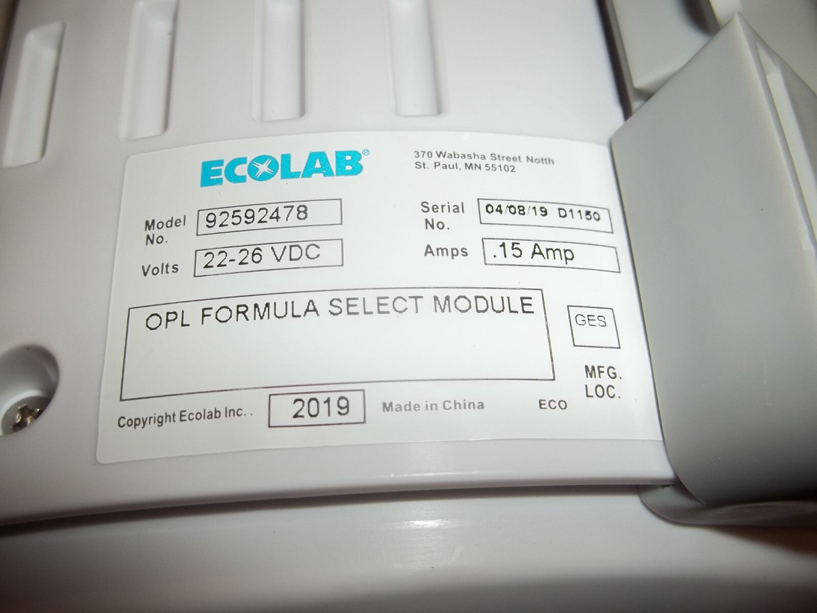 ECOLAB 92592478 OPL FORMULA SELECT MODULE 22-26VDC .15AMP (280-15)