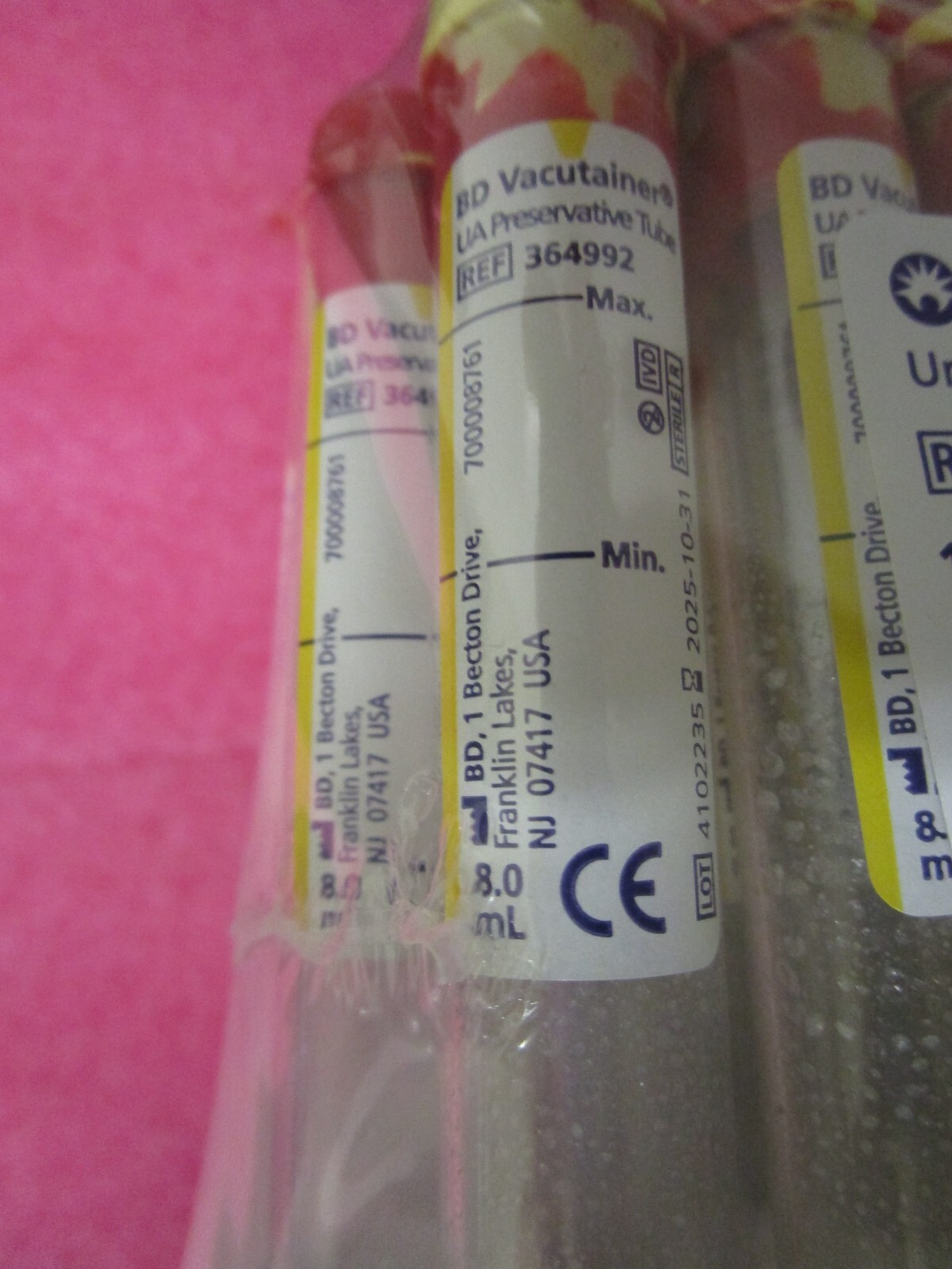 BD Vacutainer REF 364992 8mL Urine Analysis Preservative Tube 100 Pack EX10/2025