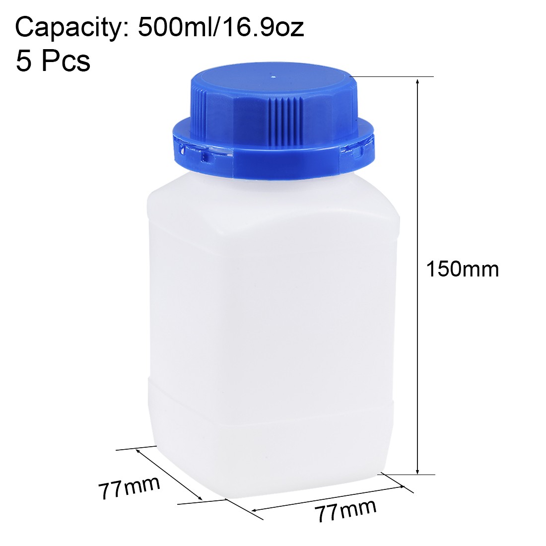 Plastic Lab Reagent Bottle 500ml Sample Sealing Liquid Storage Container 5pcs