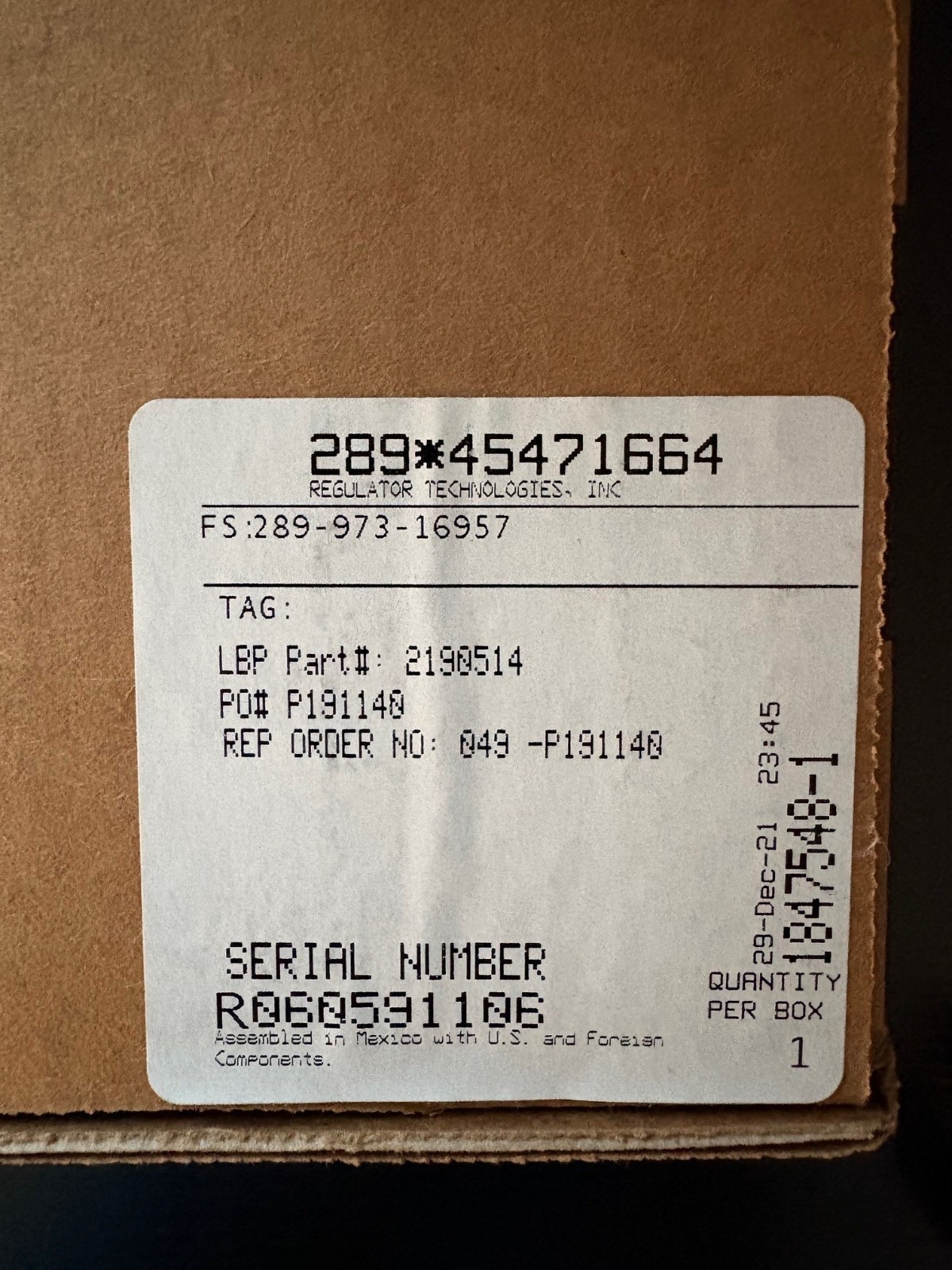 Fisher Relief Valve 12-40″ WC 1″ Spring MAWP 7 PSI 289-L