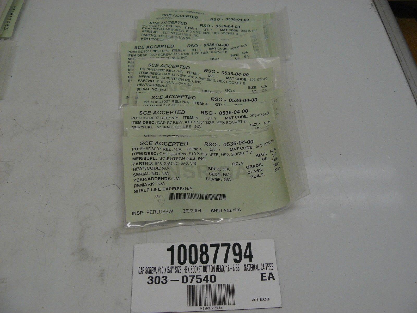 LOT OF 10 SCIENTECH NES INC #10-24UNC-3AX 5/8 SCREWS 18-8 STAINLESS STEEL