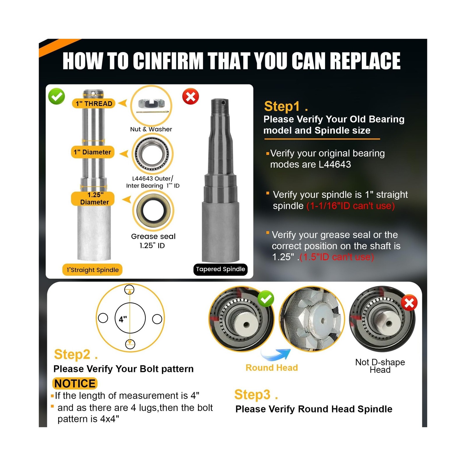 2 Sets 4 Lug Trailer Hub Kit for 2000 Lbs, for 1” BT9 Straight Axle Spindle …