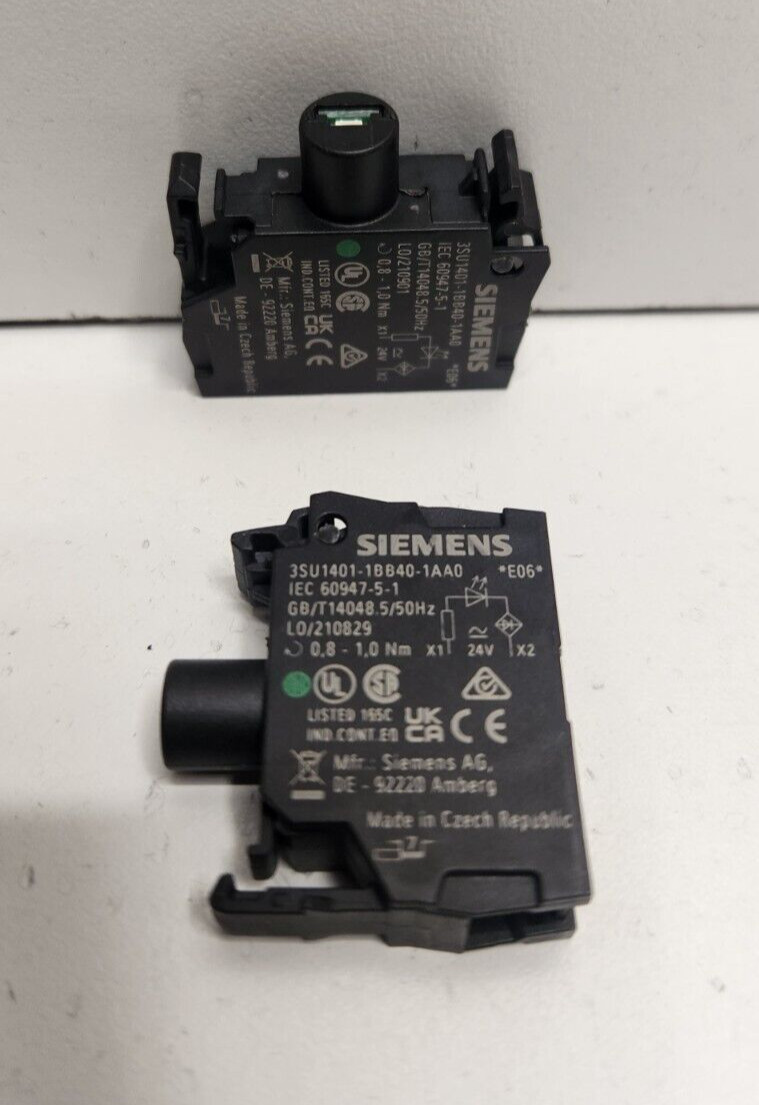 LOT OF 2 NEW OLD STOCK! SIEMENS 24V GREEN LED MODULES 3SU1401-1BB40-1AA0