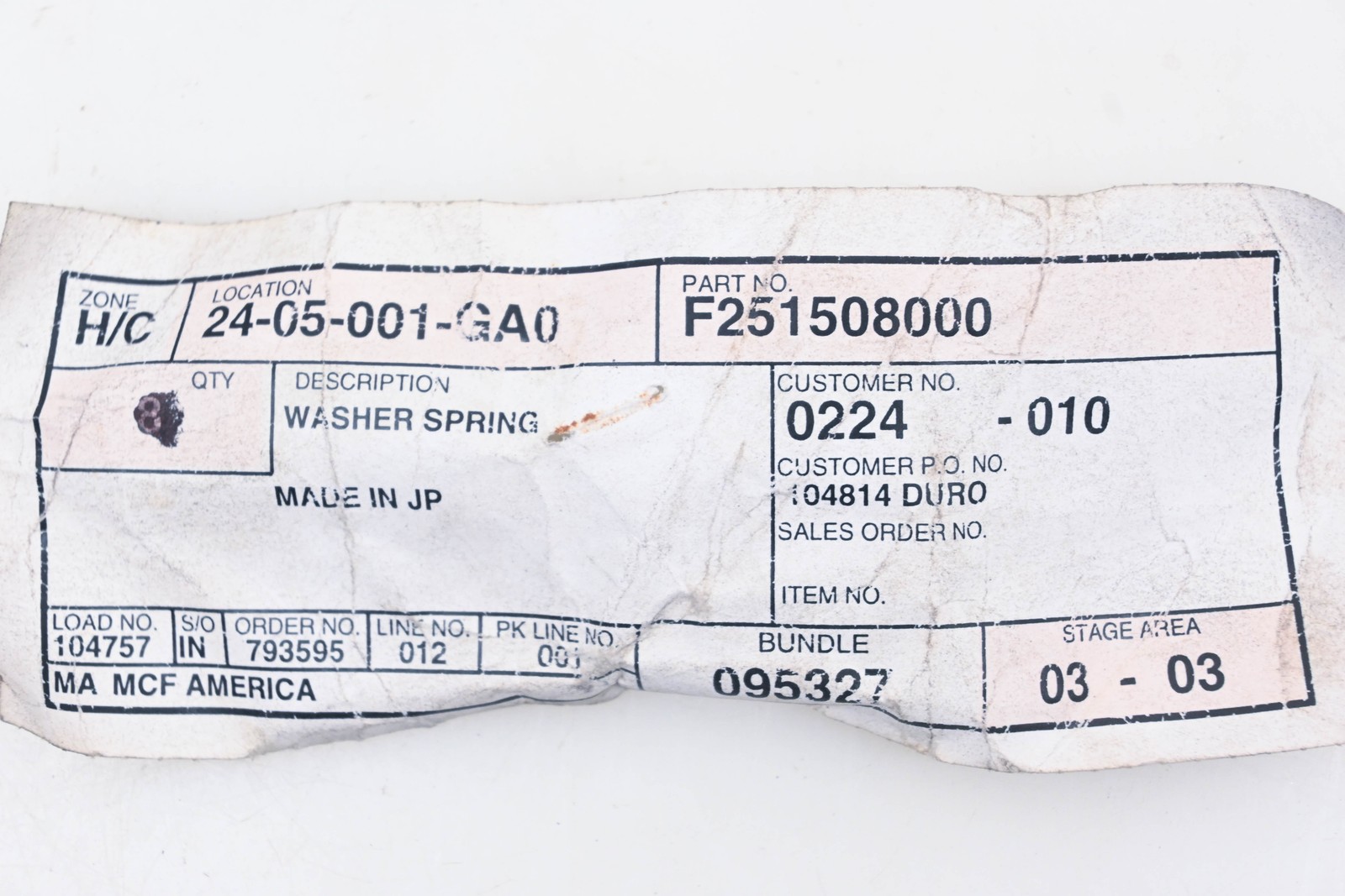 Mitsubishi F251508000, F2515-08000 Spring Washers Qty 2 NOS