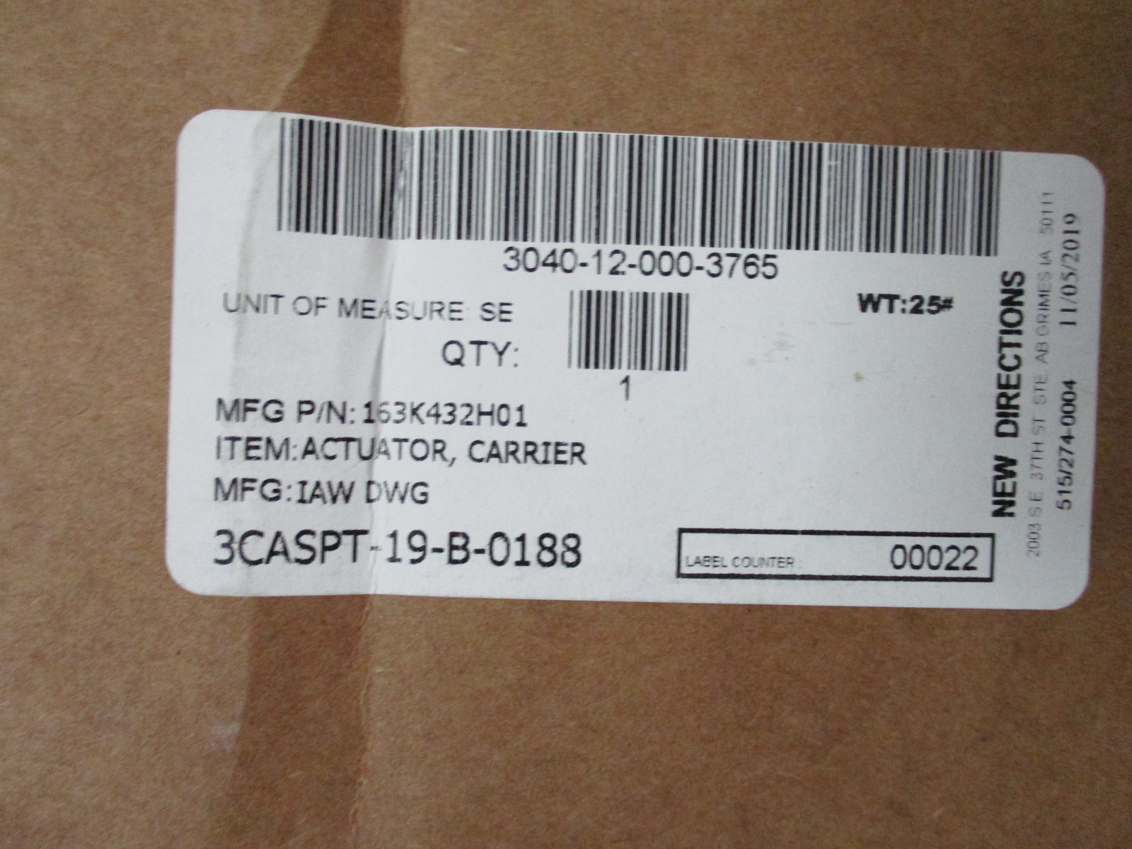 IAW DWG 163K432H01 Actuator, Carrier