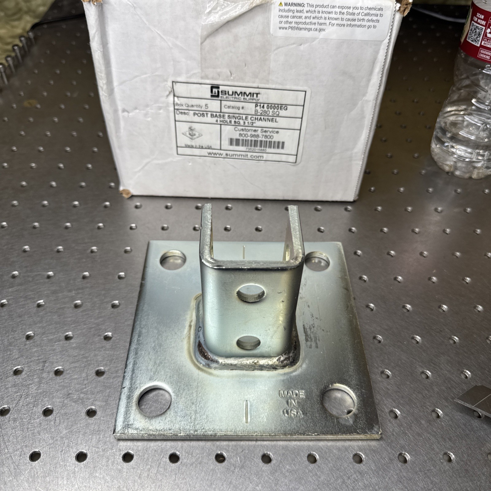 B280SQ Post Base Single Channel 4 Hole Sq 3-1/2 Box Of 5