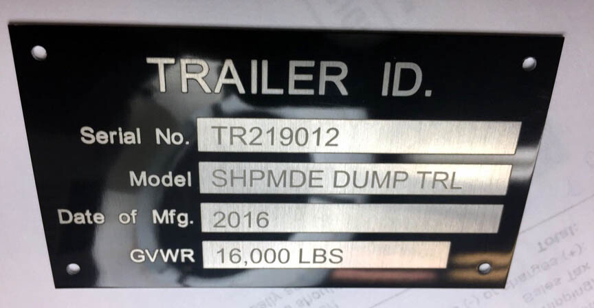 Engraved Premium 4 Line Aluminum Trailer ID Data Plate Tag Plate Nameplate