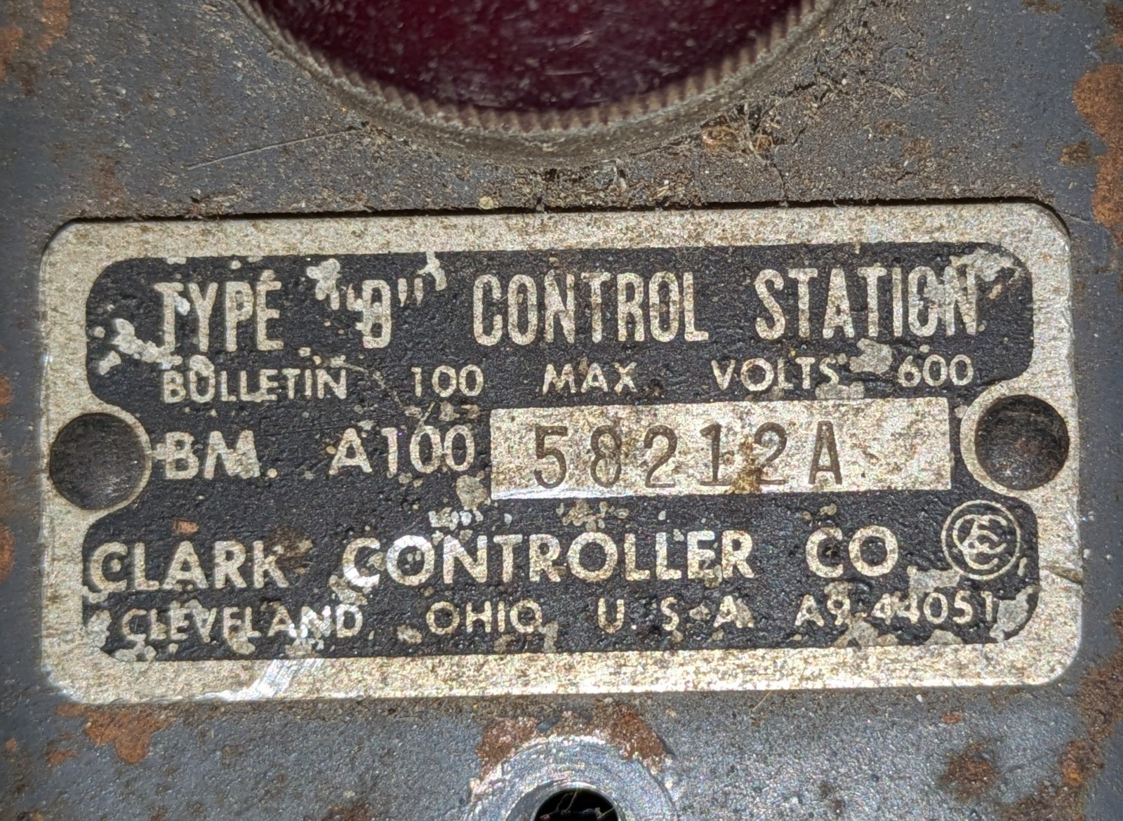 Type “D” Control Station -Clark Controller Co BM A100 Max Volts 600-UNTESTED