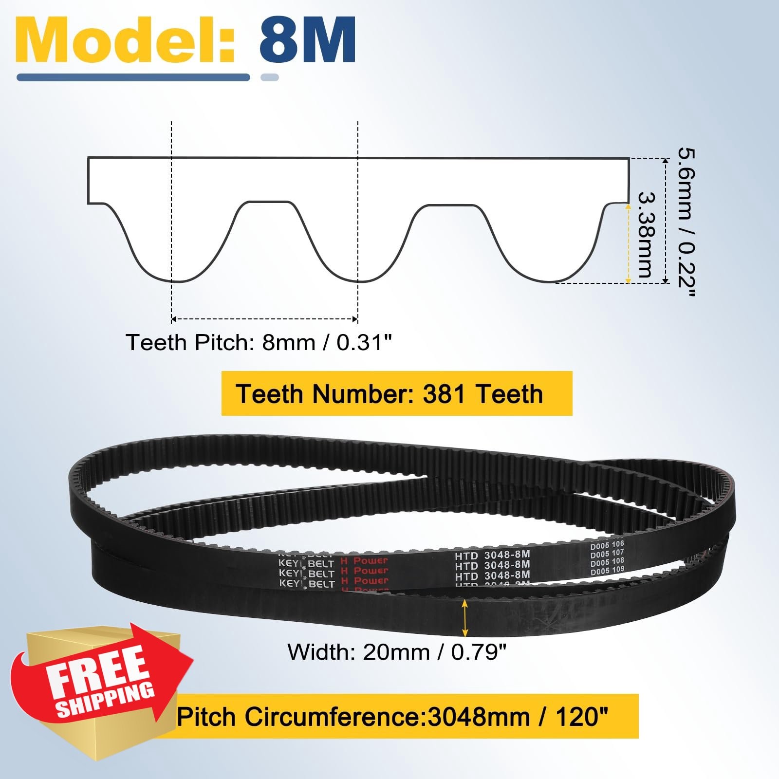 uxcell 3048-8M-20 Black Timing Belt