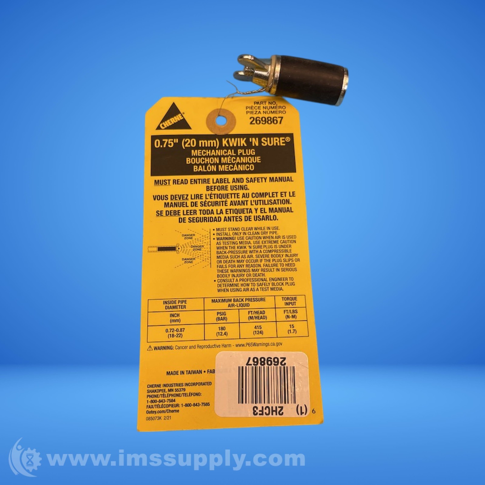 Cherne 269867 Kwik ‘N Sure Plug FNIP