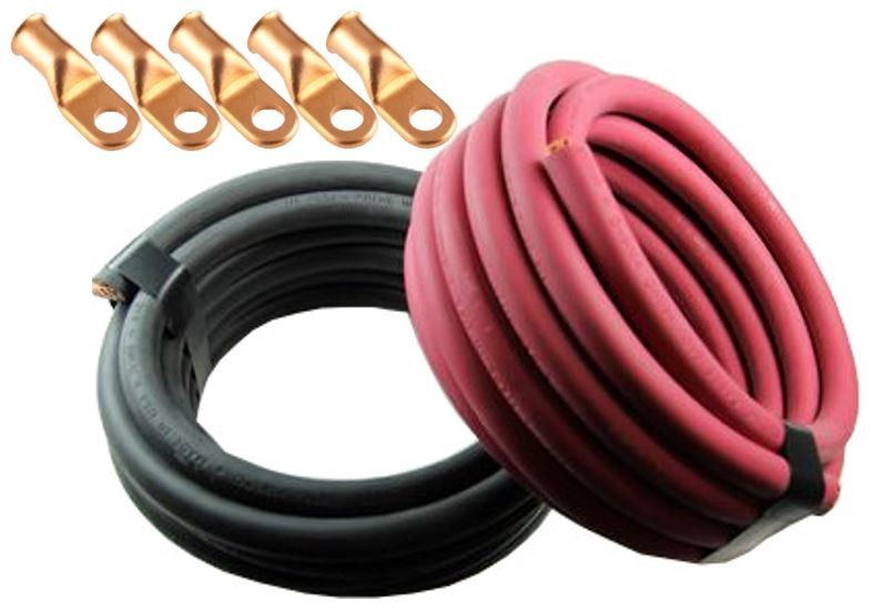 Car Battery/Welding Cable, 1 Gauge, 15 Feet Red/15 Feet Black and 5 Copper Lugs