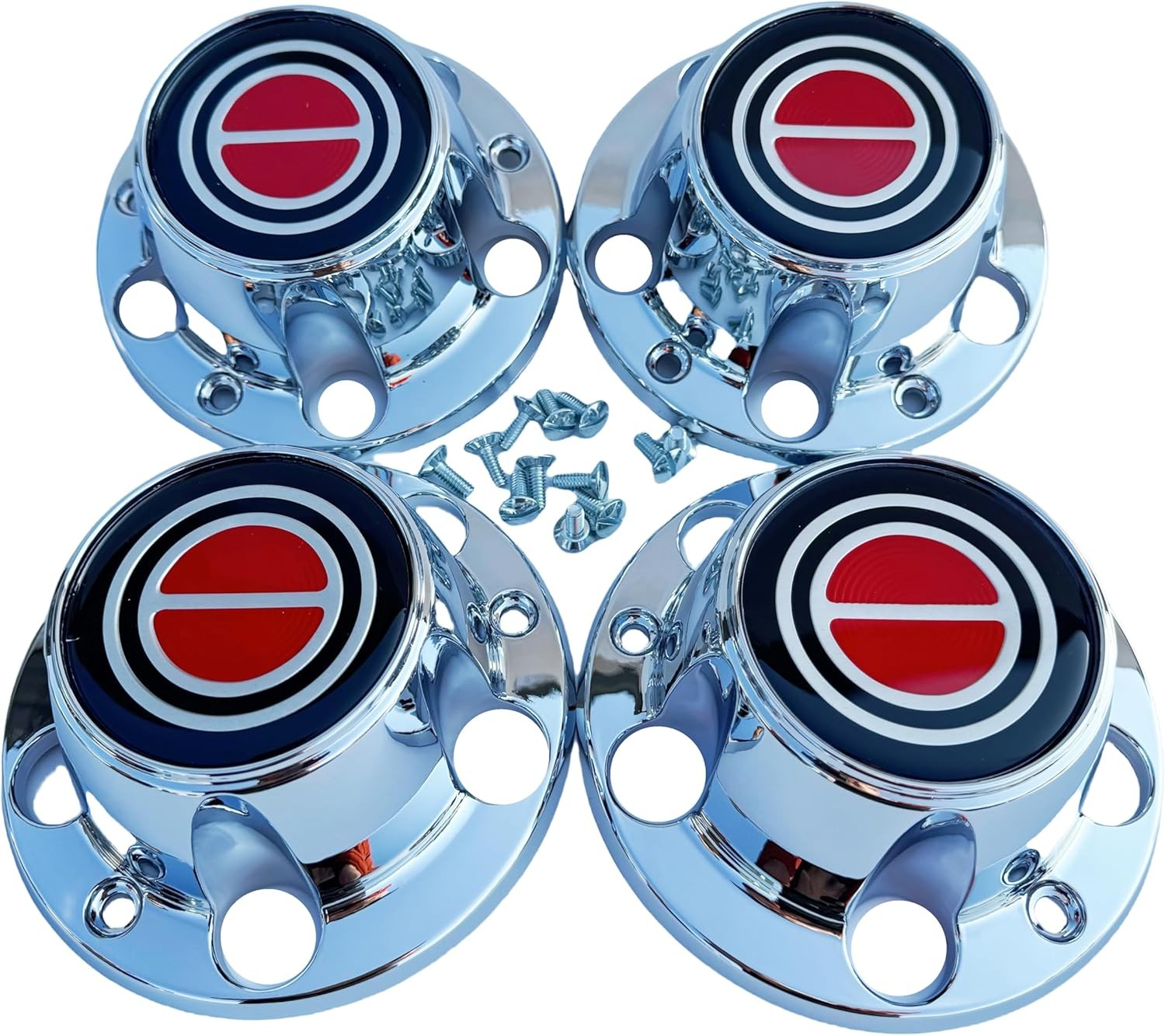 1980-1996 F150 Bronco Van Chrome Wheel Hub Center Caps RED 4 PCS