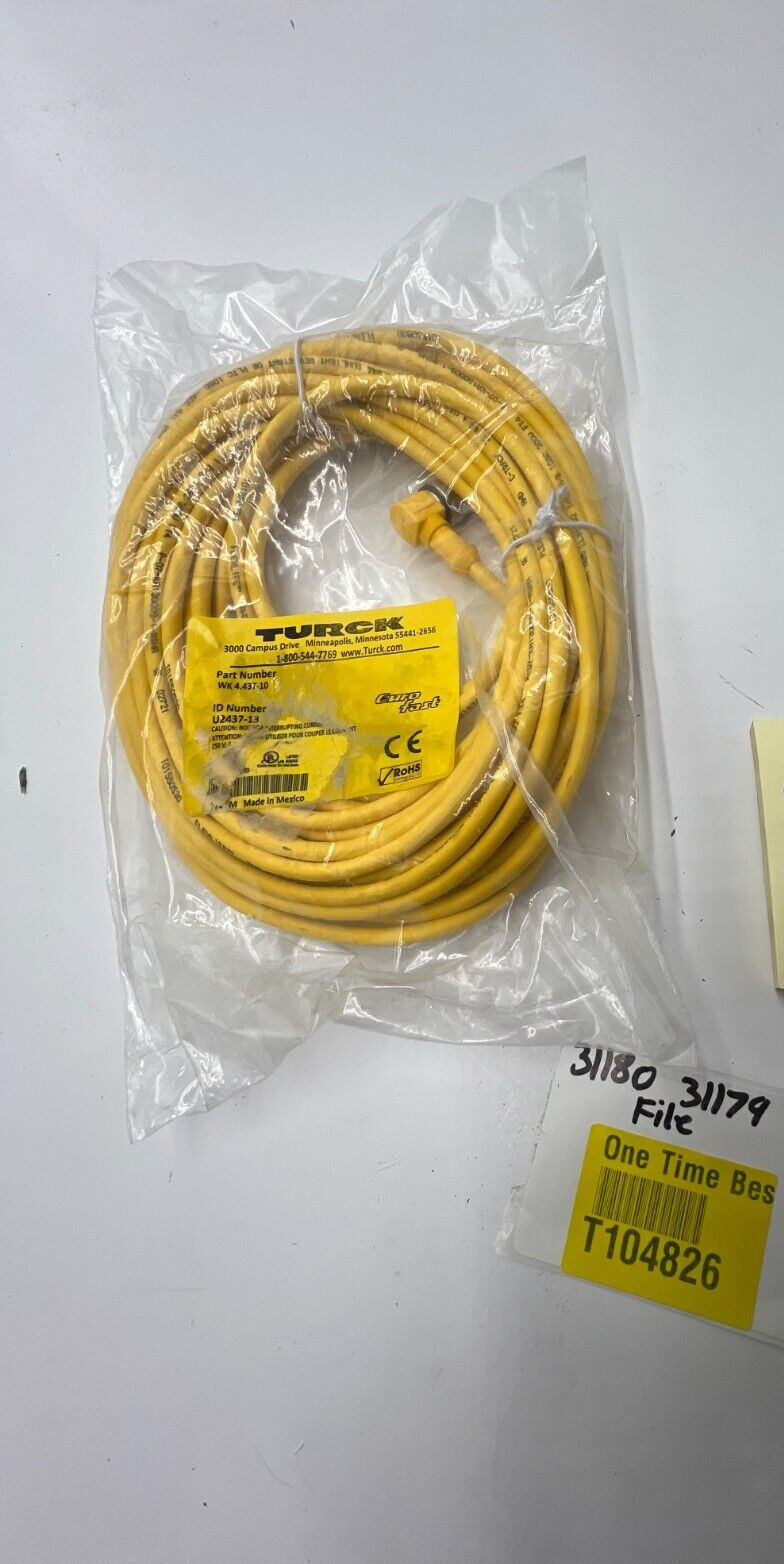 Turck 4-Wire M12, 90 degrees Female Single-end Cordset 10m U2437-13 WK4.43T-10