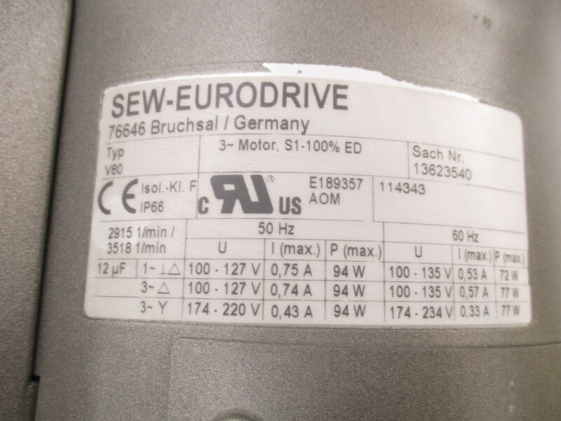 SEW-EURODRIVE K47DRE80M4BE1HR/TH/ES7S/V 230YY/460Y 2.90/1.44A NSNP