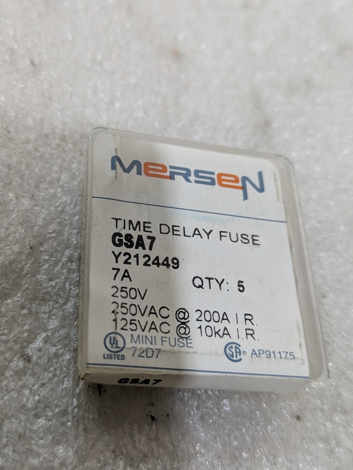 Mersen Ferraz Shawmut GSA7 Time-Delay Fuse 7A 250V 125-250VAC 10-200kA 5/order