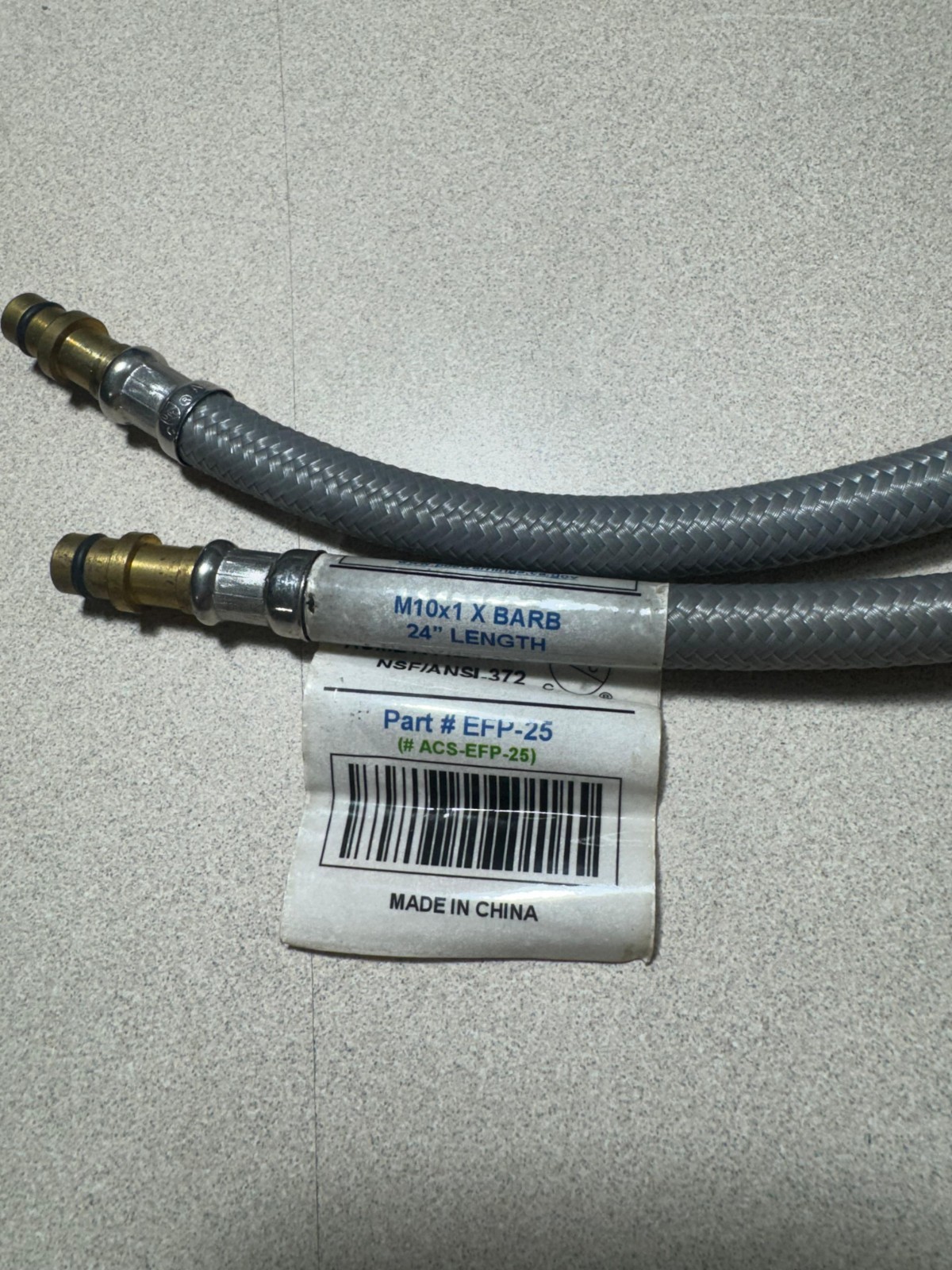 24″ Braided Flexible Supply Hose EFP-25 M10x1 X BARB, Set of 2