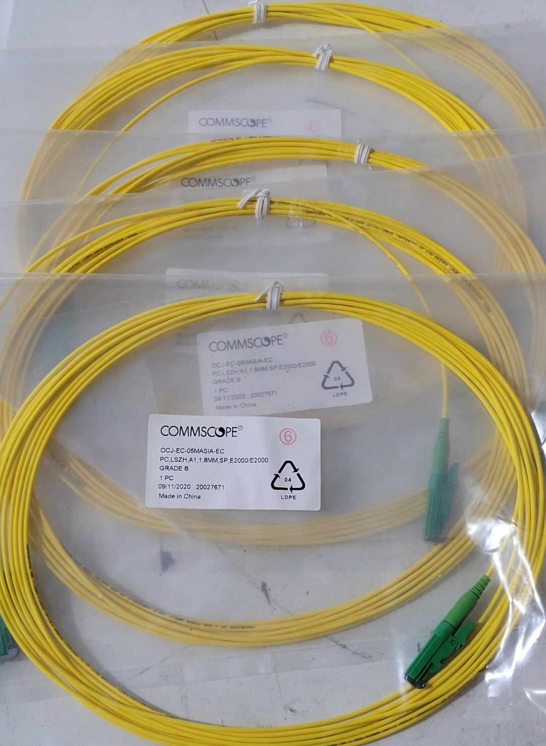 Commscope PC, LSZH, A1, 1.8MM, SP E2000 Fiber Optic Patch Cable 5M GRADE B QTY 5