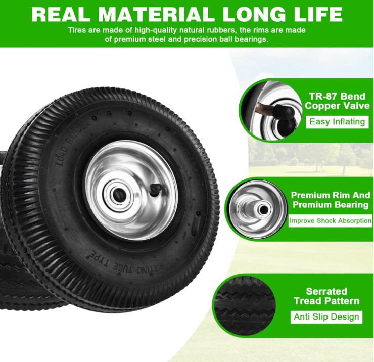 Hand Truck Replacement Tires 4.10/3.50-4 Heavy Duty Pneumatic Wheels 10 Inches