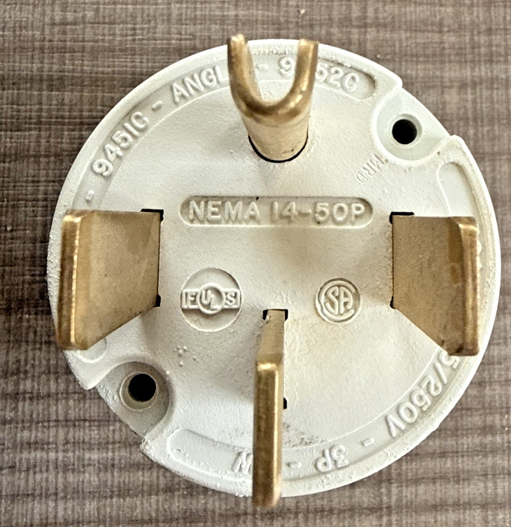 Hubbell Wiring Device Straight 9451C Angle 9452C Nema 14-50P 50A 125/250V 3P 4W