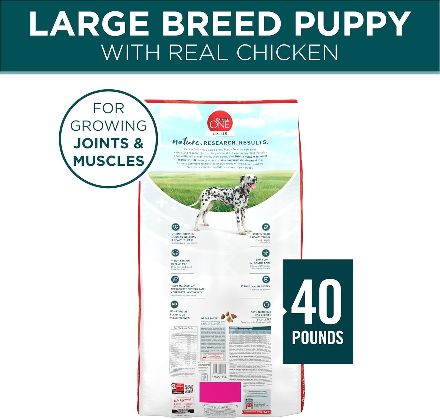 Purina ONE Plus Large Breed Puppy Food Dry Formula – 40 lb. Bag