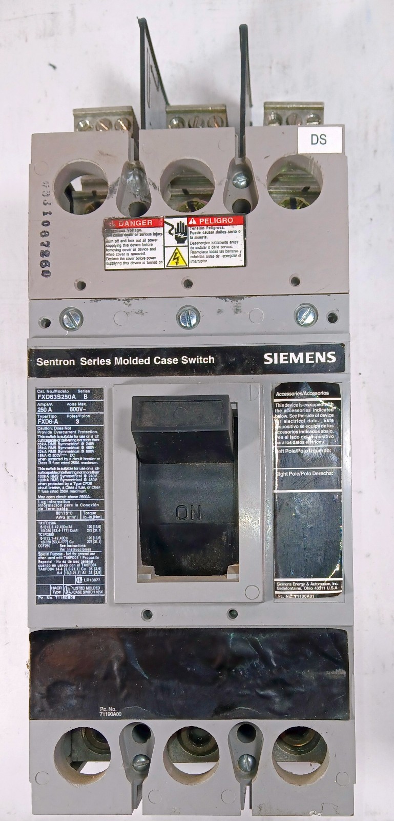 1 USED SIEMENS FXD63S250A SER B SETRON 3P 250A MOLDED CASE SWITCH **MAKE OFFER**