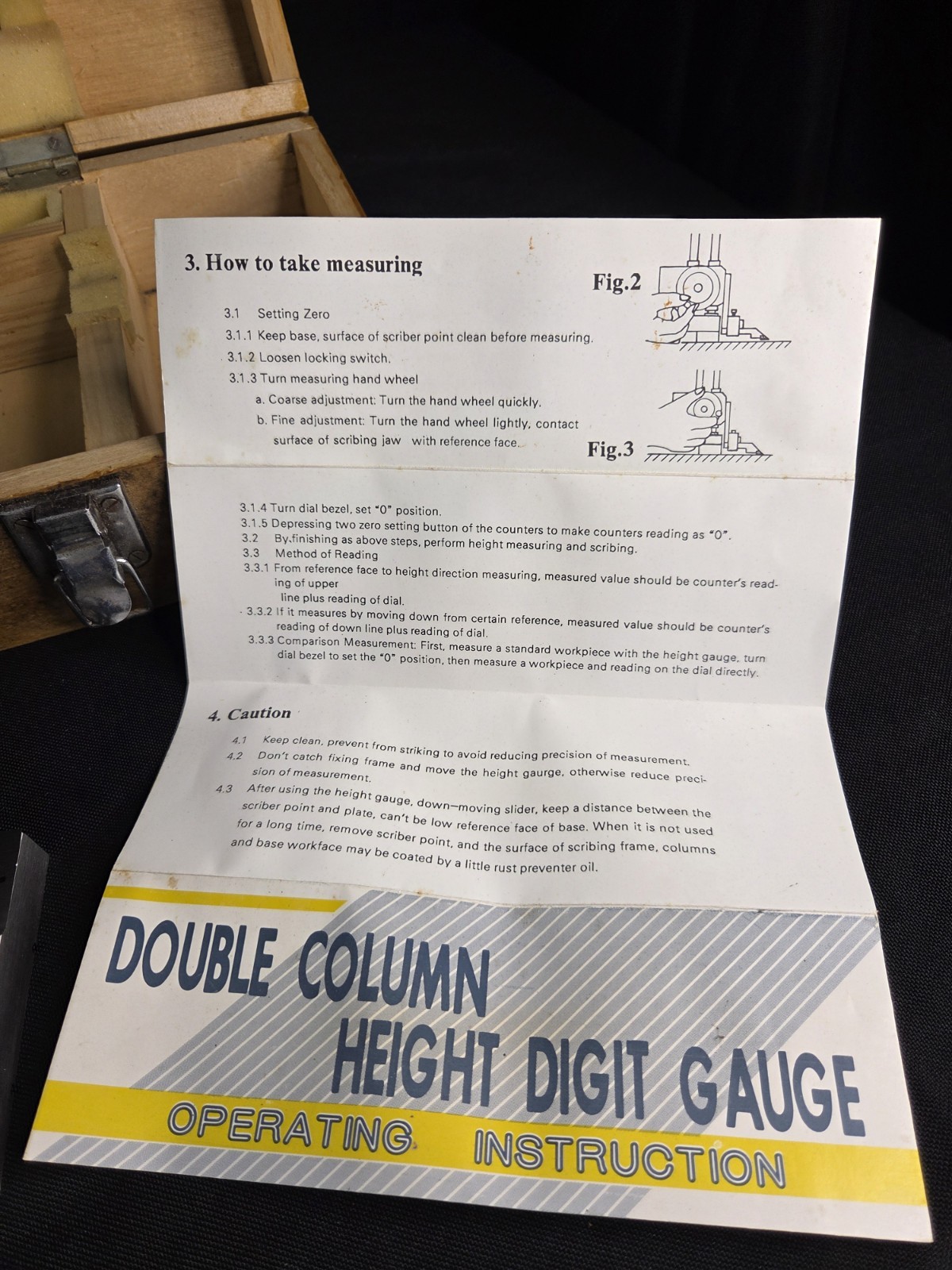 Double Column Height dial Gauge. 18″ x 6″ x 4″, MG Brand – Original Wooden Case
